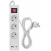 EMOS P1312CU Verlängerungskabel 2 m / 3 Steckdosen / mit Schalter / weiß / 1×USB-A + 1×USB-C / 1,5 mm2