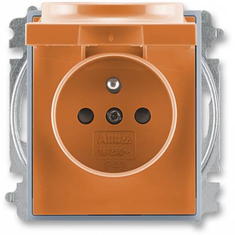 ABB 5519E-A02397 07 Element Jednoduchá zásuvka, s bezpečnostným kolíkom, s krycími doskami, s viečkom karamelová/ľadovo sivá