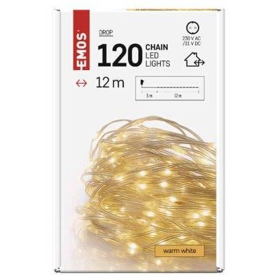 EMOS D3AW15 LED Christmas drop chain, 12 m, indoor and outdoor, warm white, timer