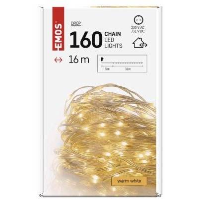 EMOS D3AW16 LED Christmas nano chain, 16 m, indoor and outdoor, warm white, timer