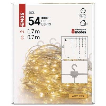 EMOS D3CW01 LED Christmas drop chain - icicles, 1,7 m, indoor and outdoor, warm white, programs
