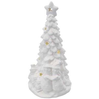 EMOS DCLW31 LED ceramic tree with snowmen, 33,5 cm, 2x AA, indoor, warm white