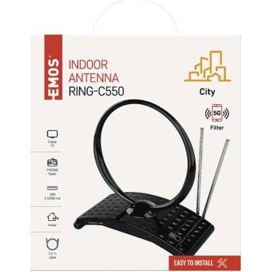 EMOS J0701 Anténa pokojová CITY RING-C550, DVB-T2, DAB, FM, filtr LTE/4G/5G