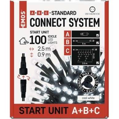 EMOS Lighting D1CC03 Basis-Set für Standard-Verbindungsketten - Eiszapfen, 2,5m, außen, kaltweiß, Timer