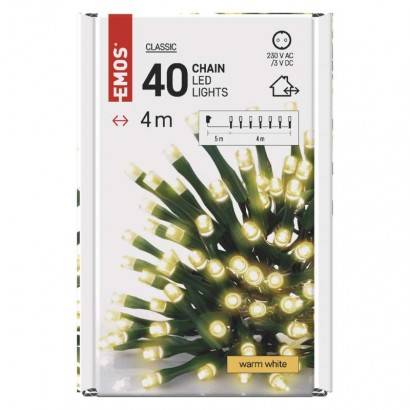 EMOS Lighting D4AW01 LED vianočná reťaz, 4 m, vnútorná a vonkajšia, teplá biela, časovač