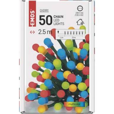 EMOS Lighting D5GM01 LED vánoční cherry řetěz – kuličky, 2,5 m, vnitřní, multicolor