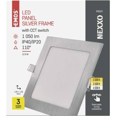 EMOS Lighting ZD2233 LED vestavné svítidlo NEXXO, čtvercové, stříbrné, 12,5W, se změnou CCT