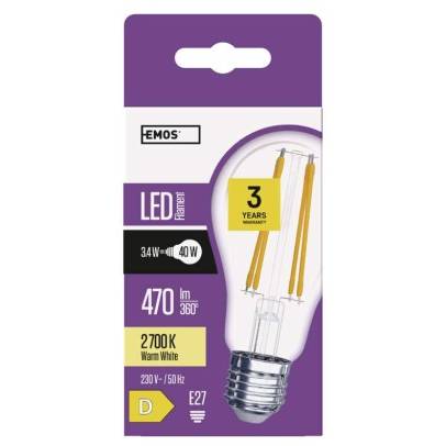 EMOS Lighting ZF5120 LED žiarovka Filament A60 3,4W E27 teplá biela