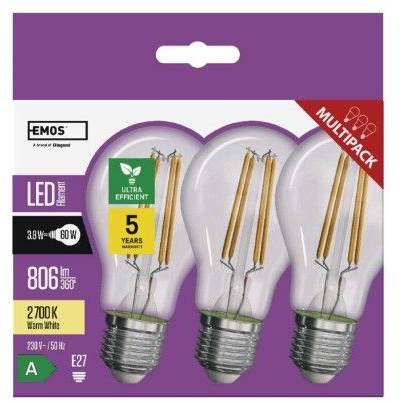 EMOS Lighting ZF5147.3 LED žiarovka Filament A60 / E27 / 3,8 W (60 W) / 806 lm / teplá biela