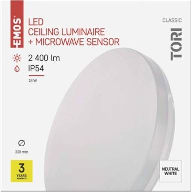 EMOS Lighting ZM4329 LED přisazené svítidlo TORI s pohyb. čidl., kr. 24W n.b., IP54