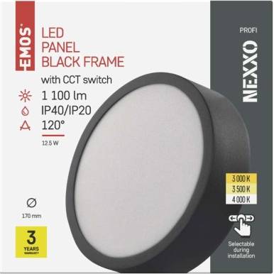 EMOS Lighting ZM5333 LED přisazené svítidlo NEXXO, kruhové, černé, 12,5W, se změnou CCT