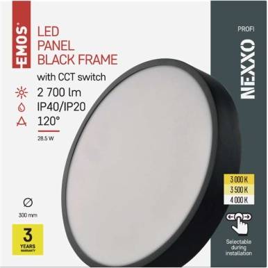 EMOS Lighting ZM5353 LED přisazené svítidlo NEXXO, kruhové, černé, 28,5W, se změnou CCT