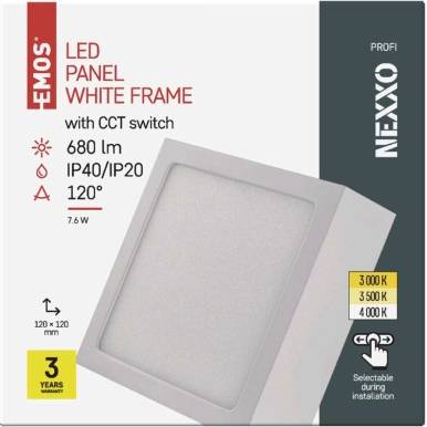 EMOS Lighting ZM6123 LED přisazené svítidlo NEXXO, čtvercové, bílé, 7,6W, se změnou CCT