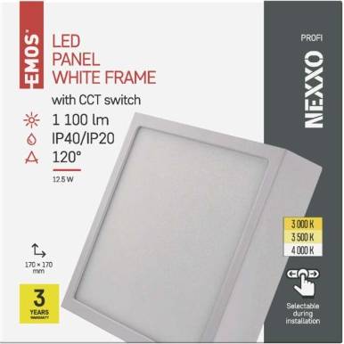 EMOS Lighting ZM6133 LED svietidlo NEXXO, štvorcové, biele, 12,5 W, so zmenou CCT