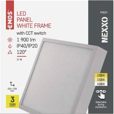 EMOS Lighting ZM6143 LED přisazené svítidlo NEXXO, čtvercové, bílé, 21W, se změnou CCT