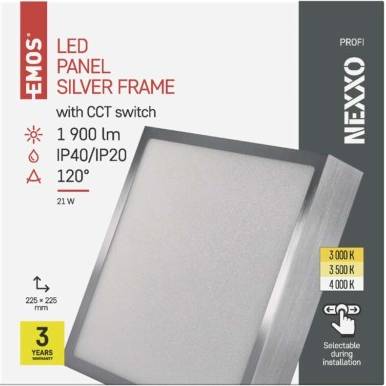 EMOS Lighting ZM6243 LED přisazené svítidlo NEXXO, čtvercové, stříbrné, 21W, se změnou CCT