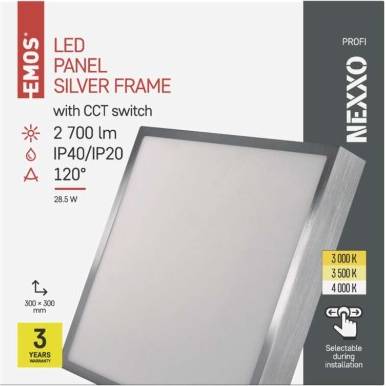 EMOS Lighting ZM6253 LED svietidlo NEXXO, štvorcové, strieborné, 28,5 W, so zmenou CCT