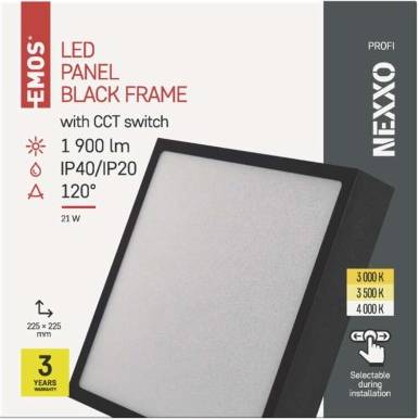 EMOS Lighting ZM6343 LED přisazené svítidlo NEXXO, čtvercové, černé, 21W, se změnou CCT