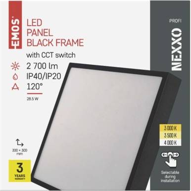 EMOS Lighting ZM6353 LED svietidlo NEXXO, štvorcové, čierne, 28,5 W, so zmenou CCT