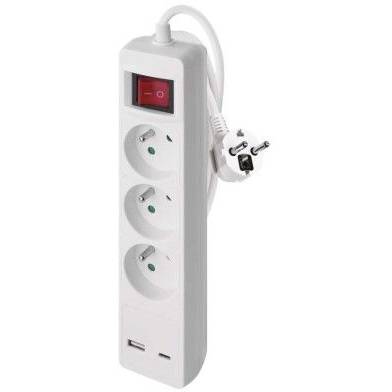 EMOS P1312CU Verlängerungskabel 2 m / 3 Steckdosen / mit Schalter / weiß / 1×USB-A + 1×USB-C / 1,5 mm2