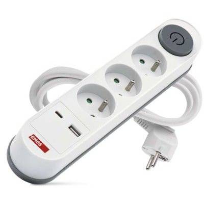 EMOS P1312PD Prodlužovací kabel 2 m / 3 zásuvky / s vypínačem / bílý / 1×USB-A + 1×USB-C / 1,5 mm2