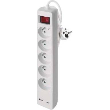 EMOS P1513CU Verlängerungskabel 3 m / 5 Steckdosen / mit Schalter / weiß / 1×USB-A + 1×USB-C / 1,5 mm2