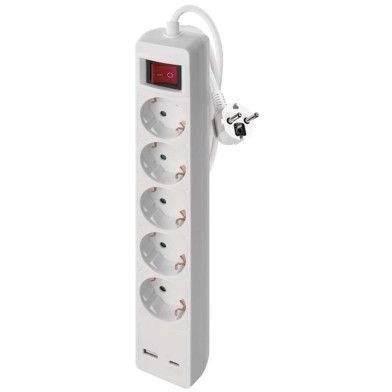 EMOS P1523CU Verlängerungskabel 3 m / 5 Buchsen / mit Schalter / weiß / 1× USB-A + 1× USB-C / 1,5 mm2