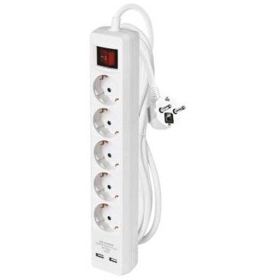 EMOS P1523RU Verlängerungskabel 3 m / 5 Steckdosen / mit Schalter / weiß / PVC / mit USB / 1,5 mm2