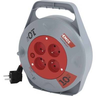 EMOS P19410N Extension cable on reel 10 m / 4 sockets / red / PVC / 230 V / 1 mm2