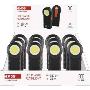 EMOS P4715 COB LED flashlight plastic, 3× AAA