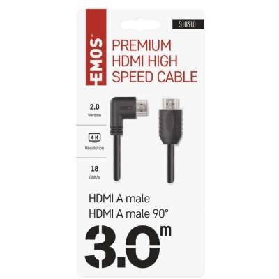 EMOS S10310 HDMI 2.0 vysokorýchlostný kábel A vidlica - A vidlica 90° 3 m
