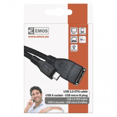 EMOS SM7053 USB kábel 2.0 A/F - micro B/M OTG 15cm čierny