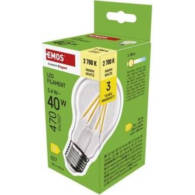 EMOS ZF5D22 LED bulb Filament A60 / E27 / 3,4 W (40 W) / 470 lm / warm white