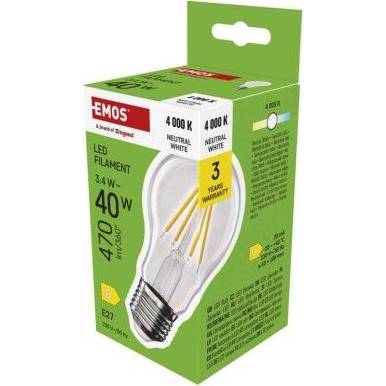 EMOS ZF5D23 LED žárovka Filament A60 / E27 / 3,4 W (40 W) / 470 lm / neutrální bílá