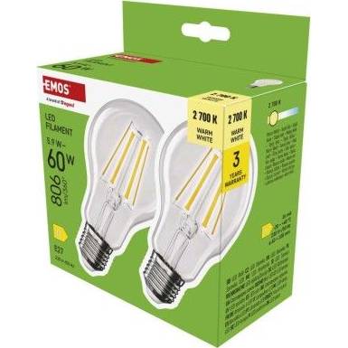 EMOS ZF5D42.2 LED žárovka Filament A60 / E27 / 5,9 W (60 W) / 806 lm / teplá bílá