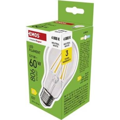 EMOS ZF5D43 LED žárovka Filament A60 / E27 / 5,9 W (60 W) / 806 lm / neutrální bílá