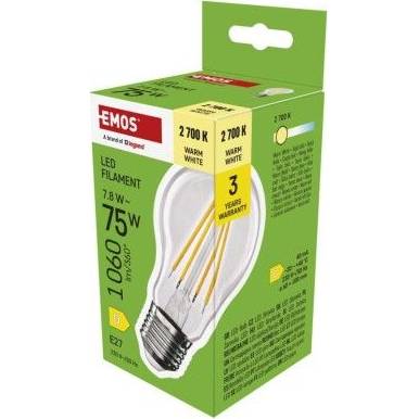 EMOS ZF5D52 LED bulb Filament A60 / E27 / 7,8 W (75 W) / 1060 lm / warm white