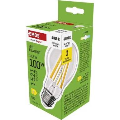 EMOS ZF5D63 LED žiarovka Filament A60 / E27 / 10,5 W (100 W) / 1521 lm / neutrálna biela