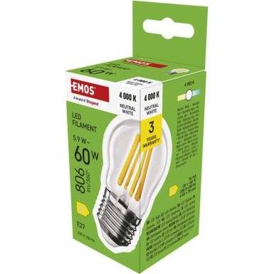 EMOS ZF6D43 LED žárovka Filament Mini Globe / E27 / 5,9 W (60 W) / 806 lm / neutrální bílá