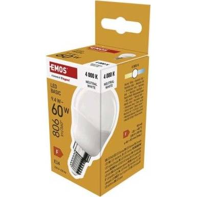 EMOS ZL1F43 LED žiarovka Basic Mini Globe / E14 / 9,4 W (60 W) / 806 lm / neutrálna biela