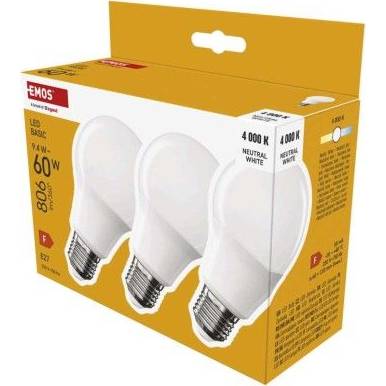 EMOS ZL5F43.3 LED žárovka Basic A60 / E27 / 9,4 W (60 W) / 806 lm / neutrální bílá