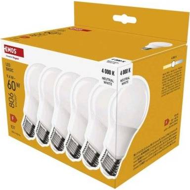 EMOS ZL5F43.6 LED žiarovka Basic A60 / E27 / 9,4 W (60 W) / 806 lm / neutrálna biela