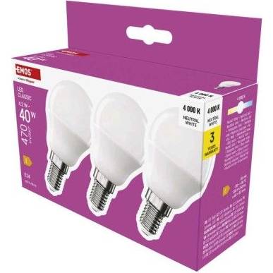 EMOS ZQ1E23.3 LED žárovka Classic Mini Globe / E14 / 4,2 W (40 W) / 470 lm / neutrální bílá