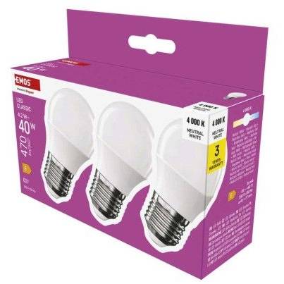 EMOS ZQ6E23.3 LED žárovka Classic Mini Globe / E27 / 4,2 W (40 W) / 470 lm / neutrální bílá