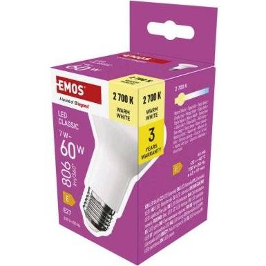 EMOS ZQ7E41 Klasická LED žiarovka R63 / E27 / 7 W (60 W) / 806 lm / teplá biela