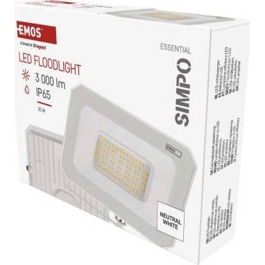 EMOS ZS2233W LED reflektor SIMPO 30W, biely, IP65, 3000 lm, neutrálna biela