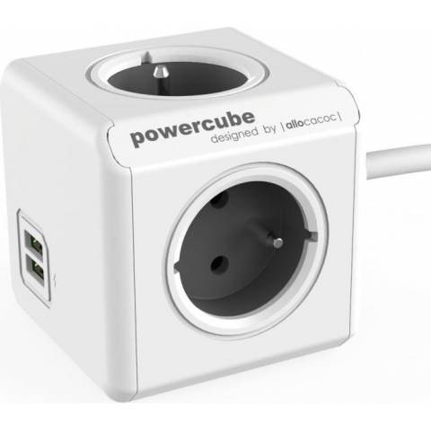 Napájecí kostka PowerCube zásuvka s prodlužovacím kabelem 1.5m na 230V USB GREY