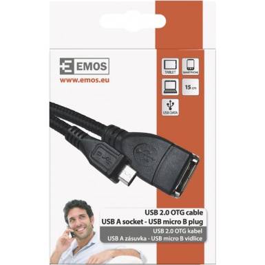 EMOS SM7053 USB kabel 2.0 A/F - micro B/M OTG 15cm černý