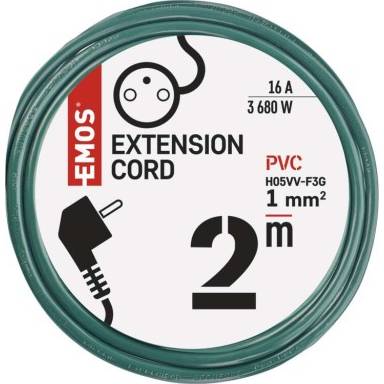 EMOS P0112Z Prodlužovací kabel 2 m / 1 zásuvka / zelený / PVC / 1 mm2