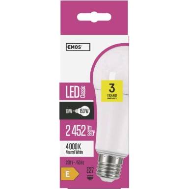 EMOS Lighting ZQ5184 LED žárovka Classic A67 19W E27 neutrální bílá